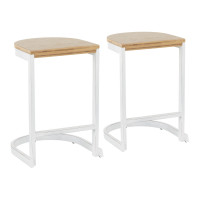 Lumisource B24-INDEM VW+W2 Industrial Demi Counter Stool in Vintage White and White Washed Wood-Pressed Grain Bamboo - Set of 2